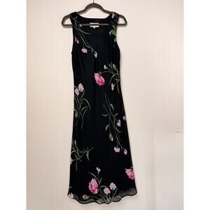 Studio I Floral Maxi Dress Black Pink Fairy Y2K Cottagecore Sleeveless Party 14